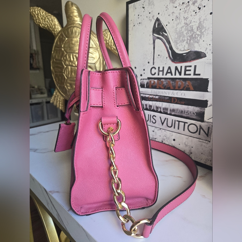 Michael Kors Leather Deep Red Mauve Hamilton Satchel Bag With The Strap EUC - Picture 6 of 15